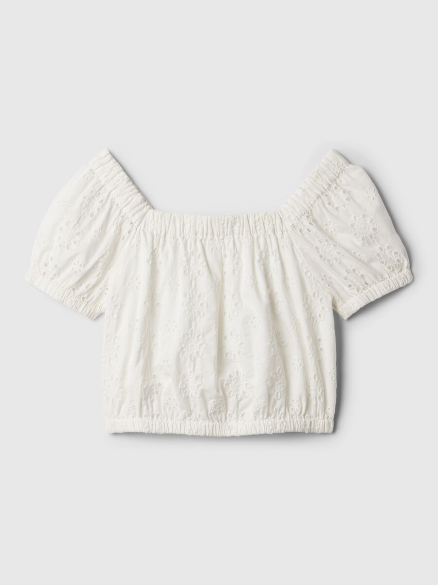 Crop top in broderie anglaise with puff sleeves_3