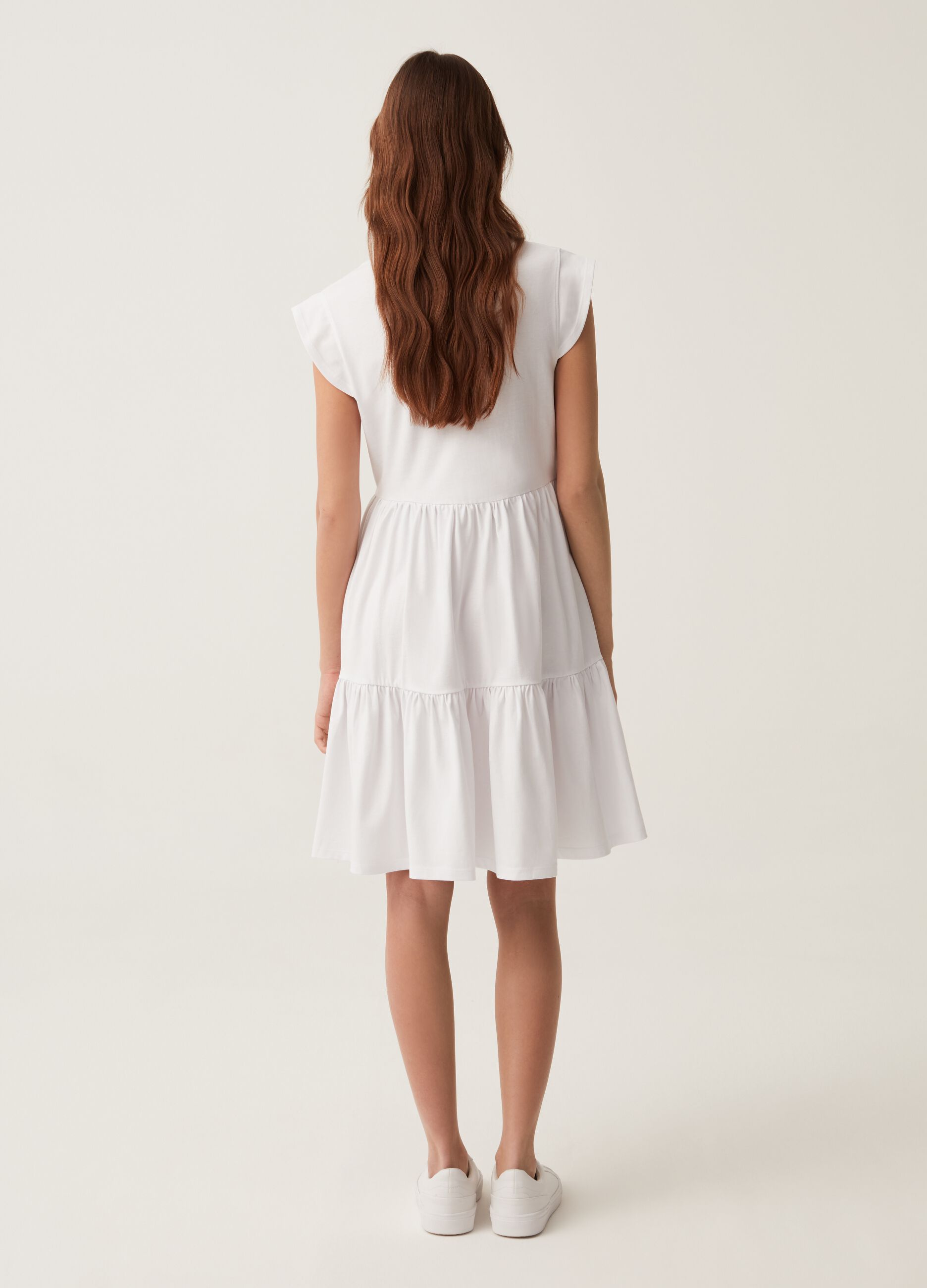 Short tiered dress with cap sleeves