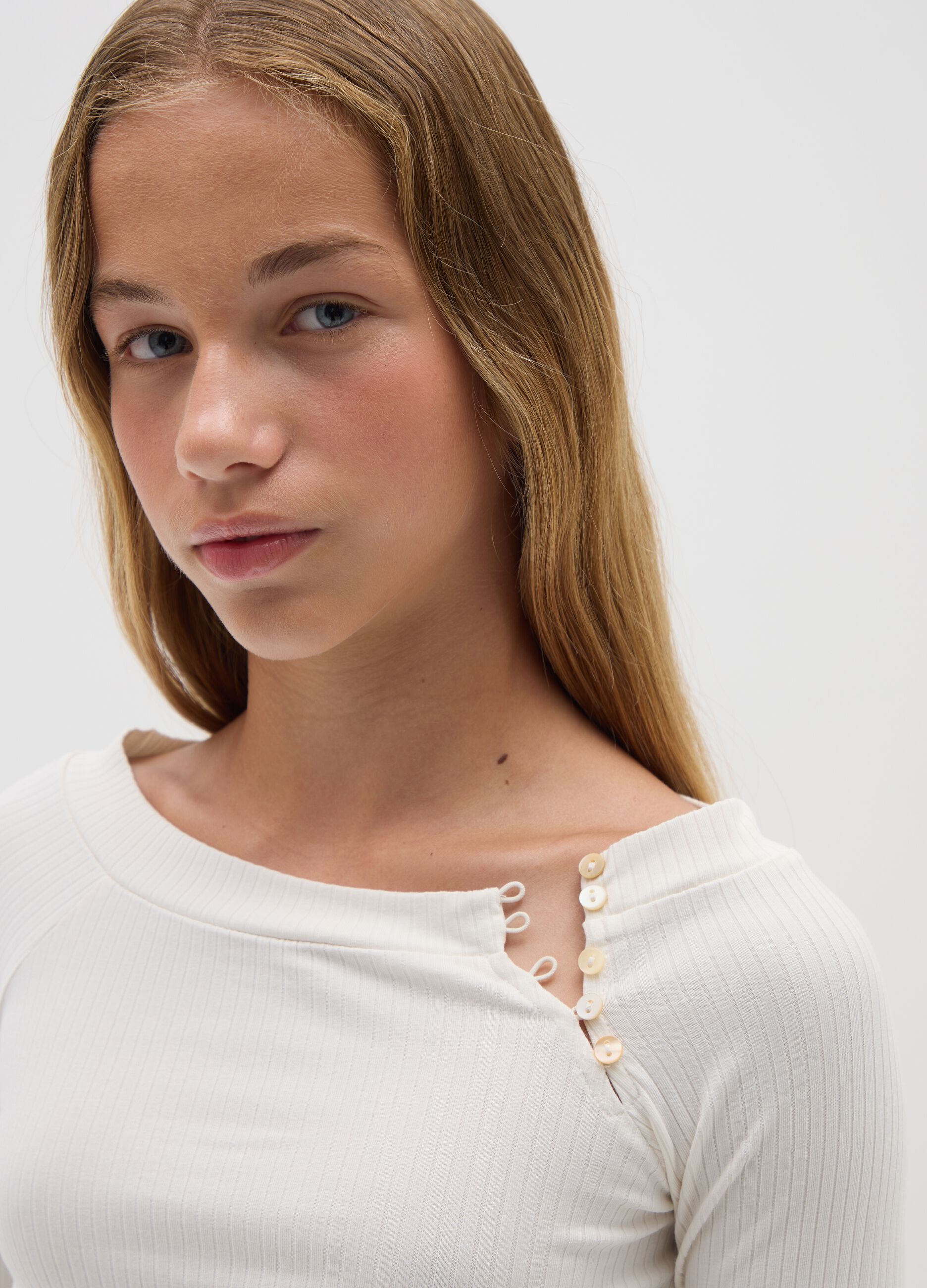 Maglia da ragazze in cotone bianco regular fit
