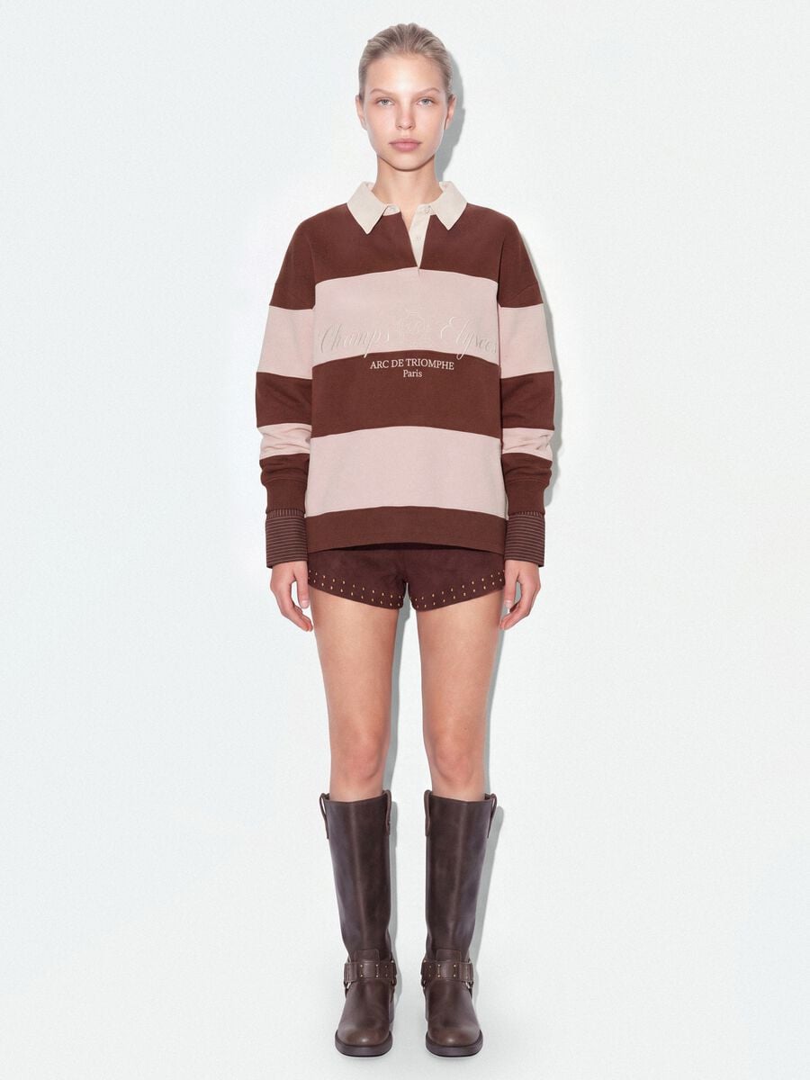 Brown striped cotton-blend sweatshirt with collar, relaxed fit_2