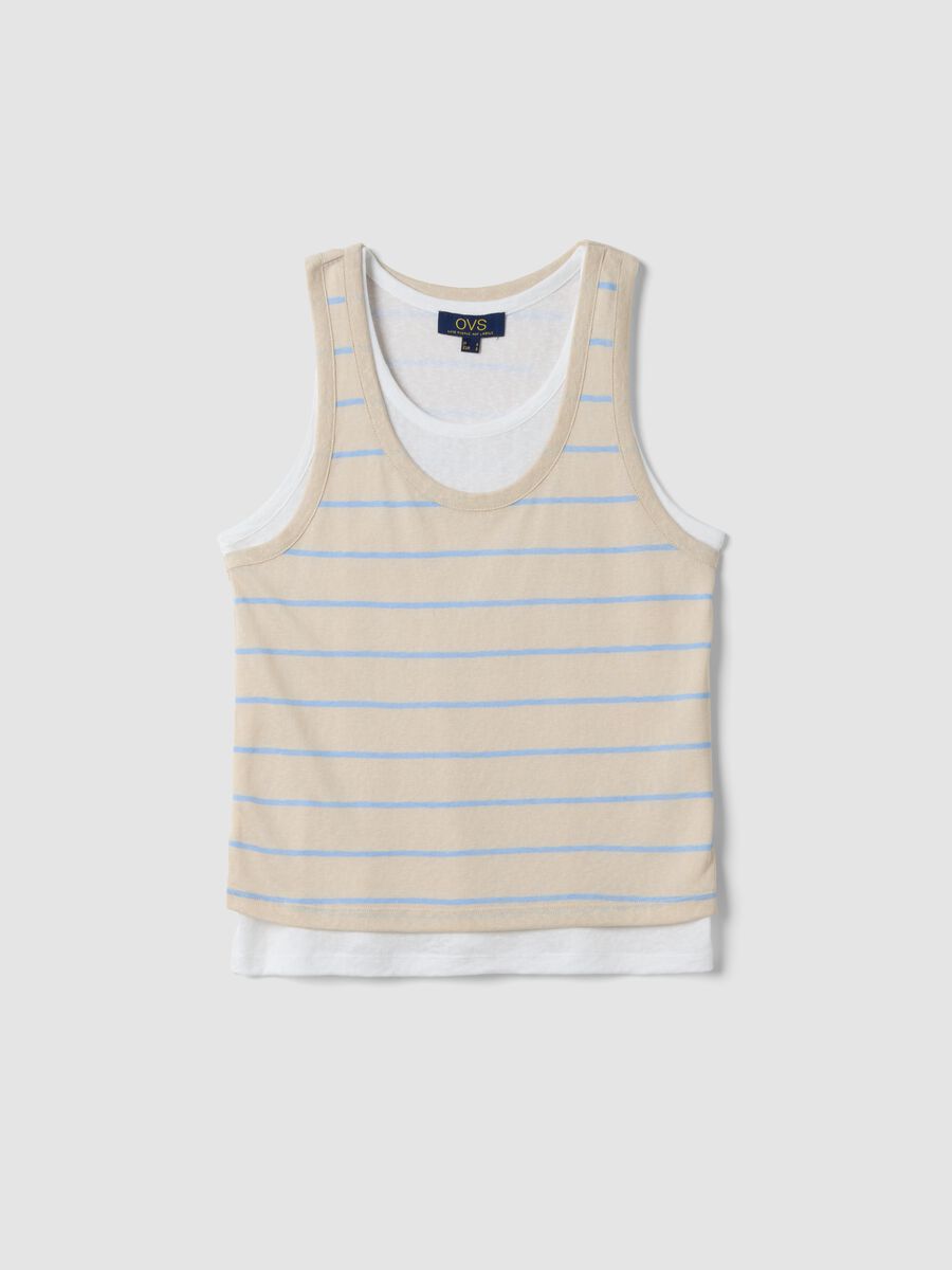 Tank top beige in misto viscosa a righe regular fit_4