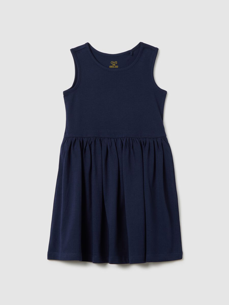 Regular fit blue cotton dress for girls_0