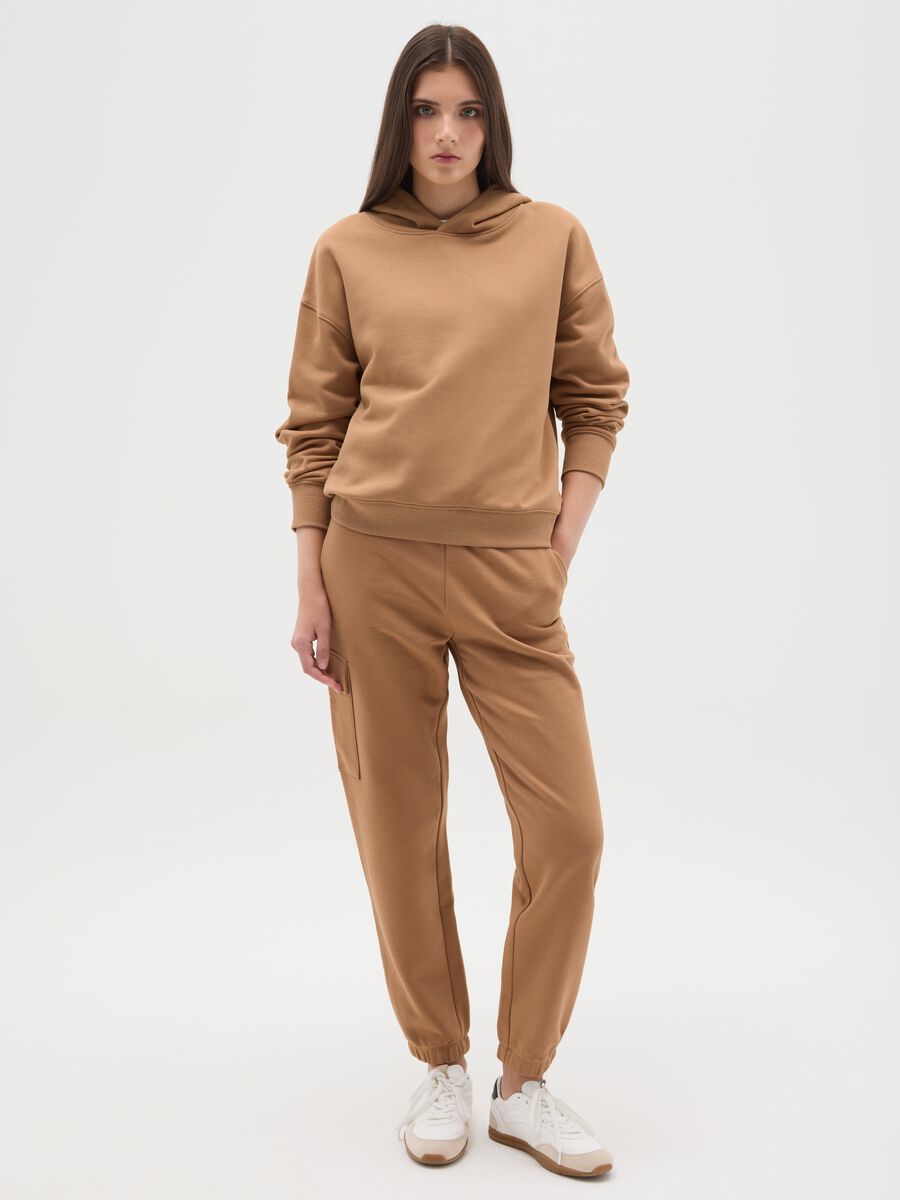 Felpa marrone in misto cotone regular fit con cappuccio_1
