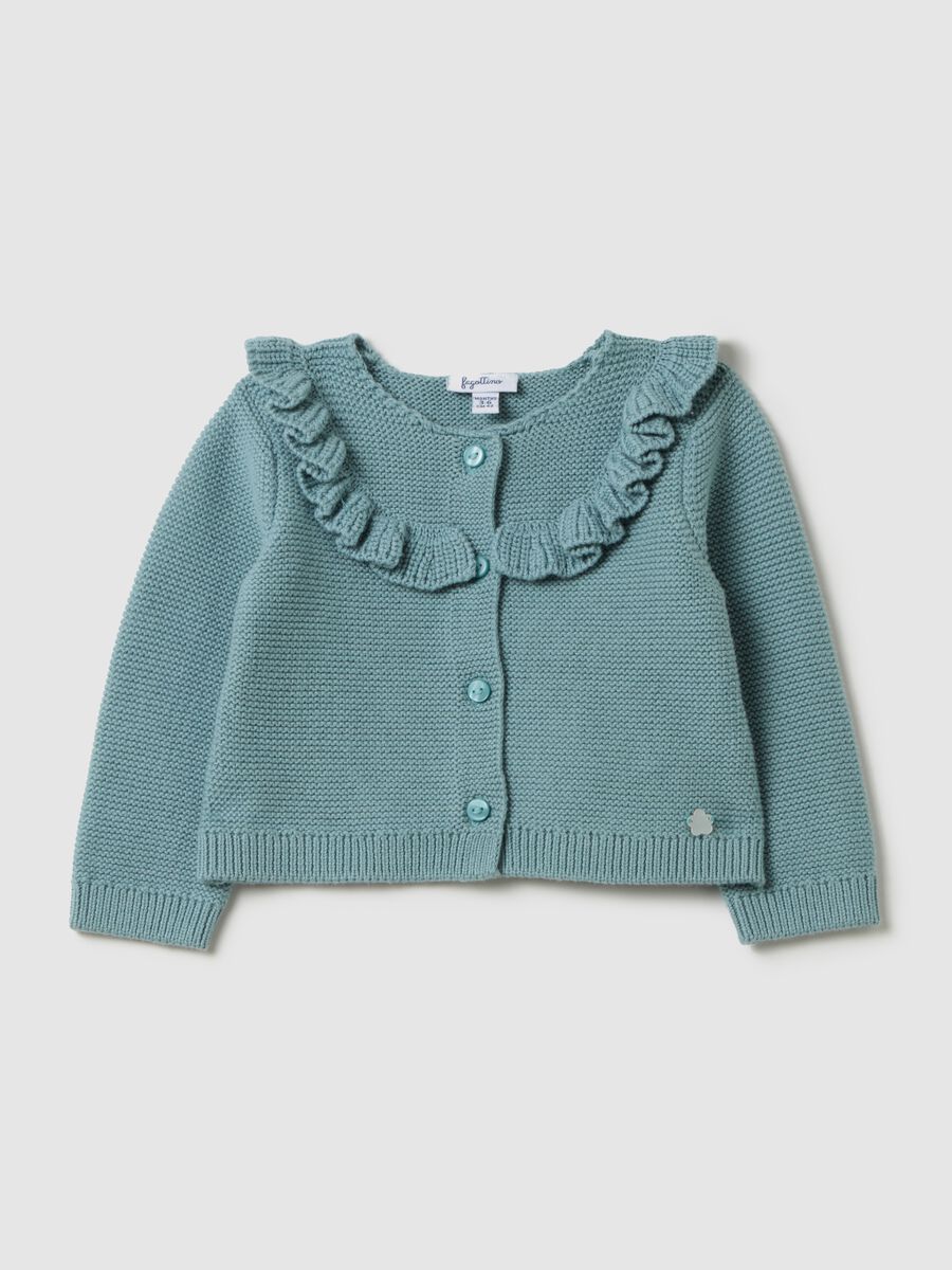Girl's light blue pure cotton cardigan with ruffles_0