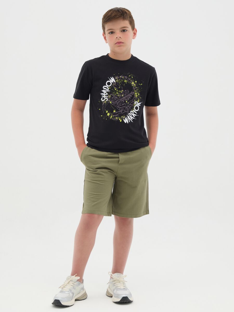 Set jogging da ragazzo in cotone nero e verde vestibilità rilassata_1