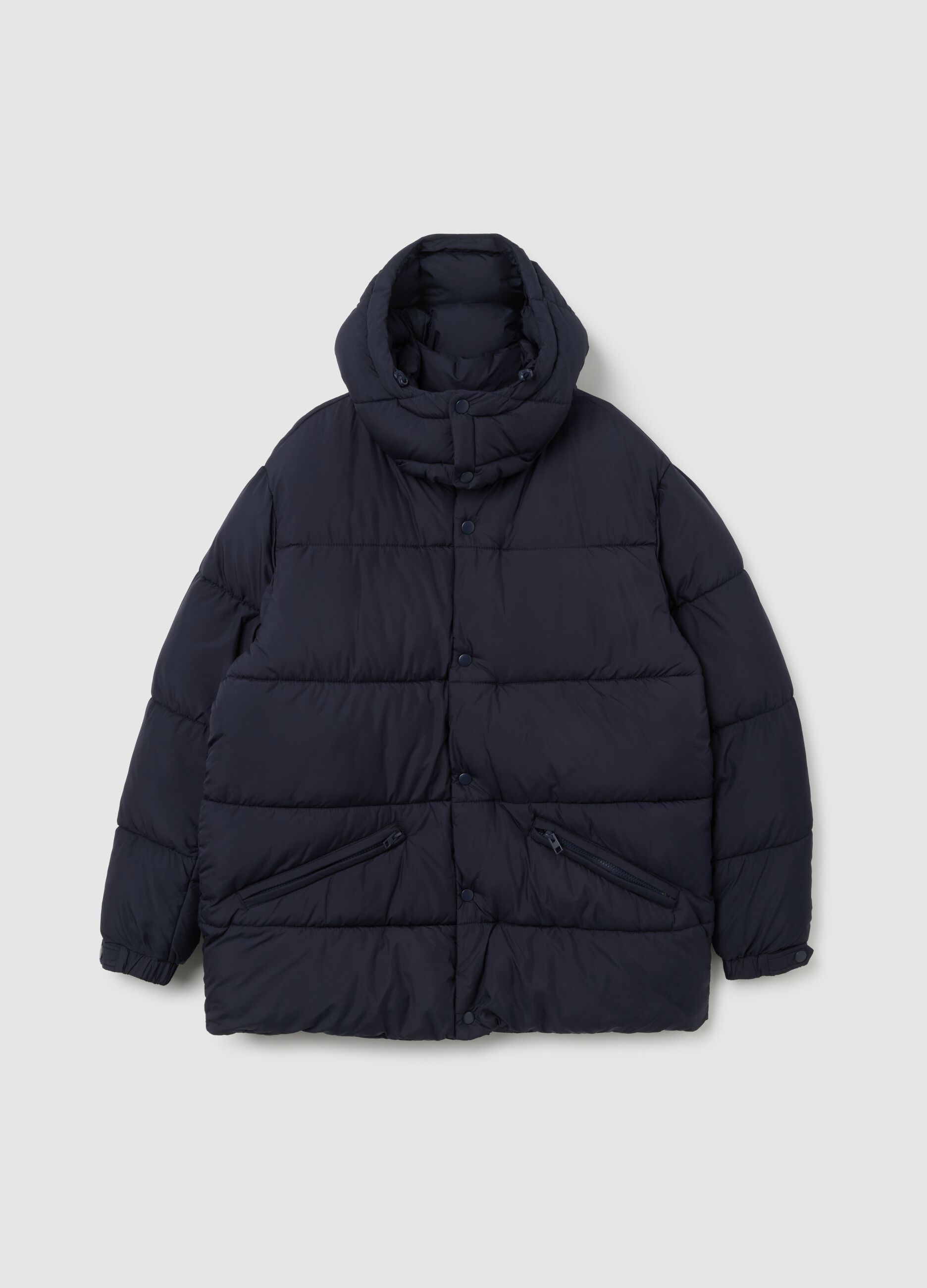 Blue padded jacket, regular fit with zip and buttons