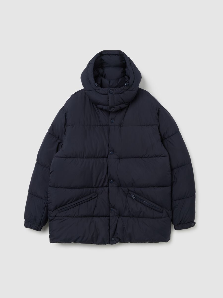 Giubbotto imbottito blu regular fit con zip e bottoni_0