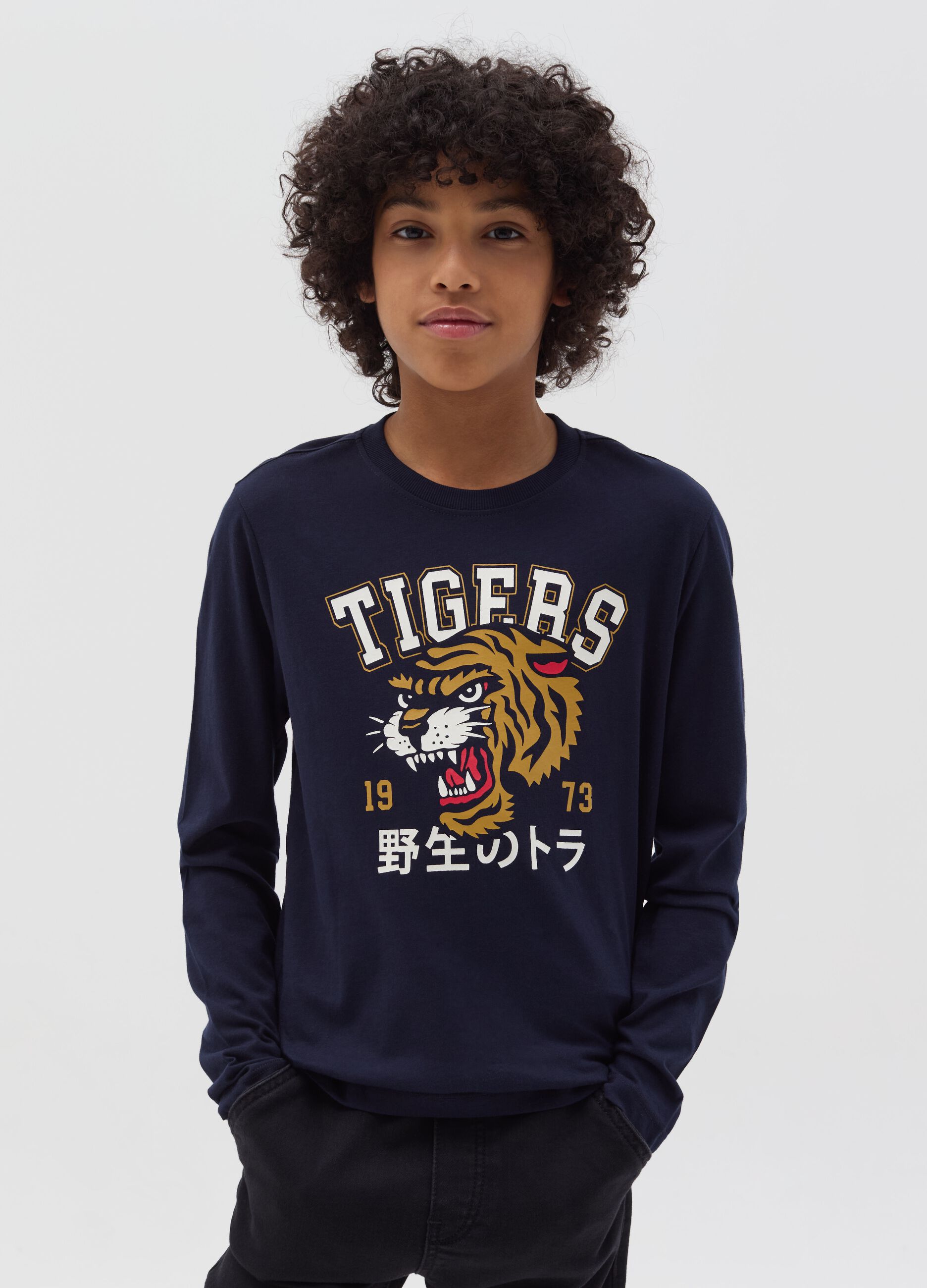 T-shirt a maniche lunghe stampa "Tigers 1973"