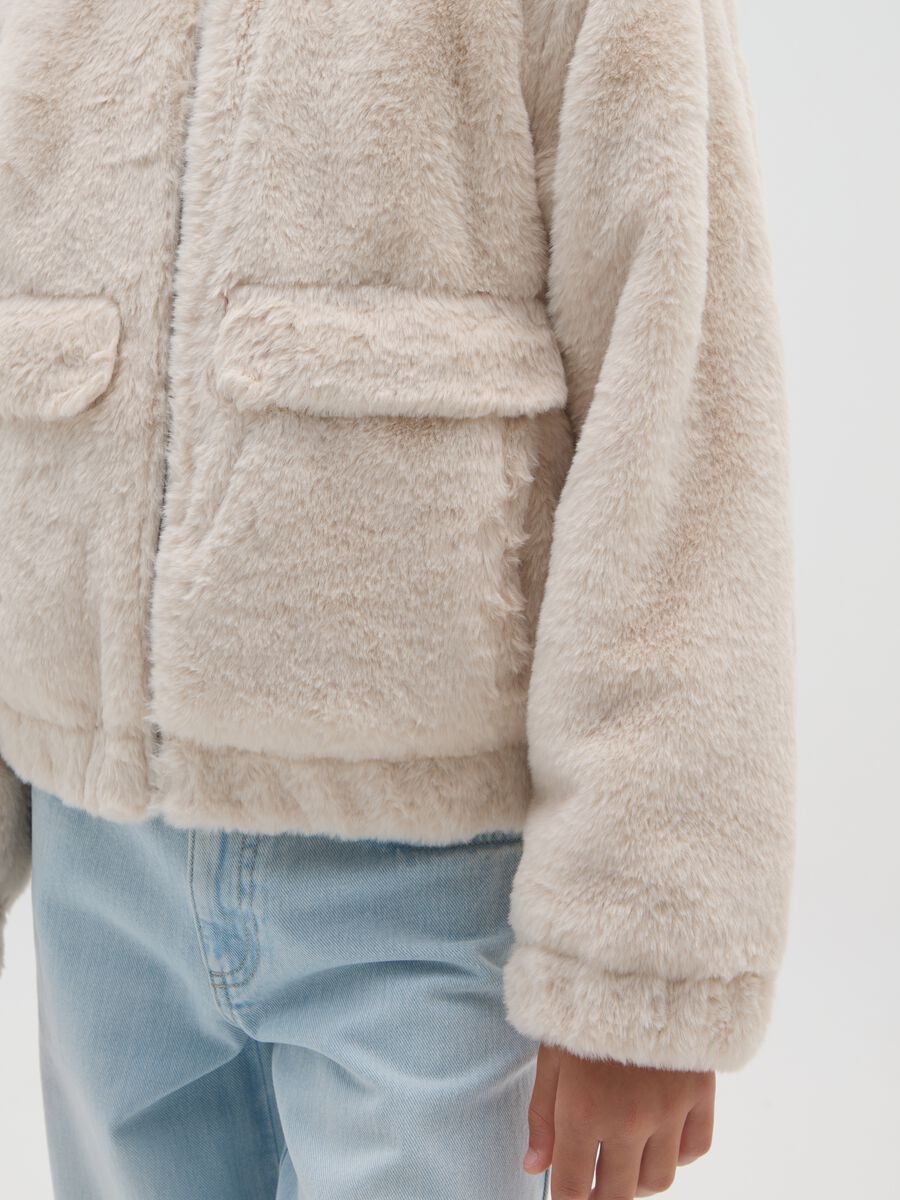 Girls' padded beige jacket with hood_2