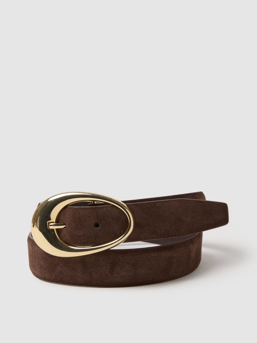 Brown genuine leather belt with golden buckle_2