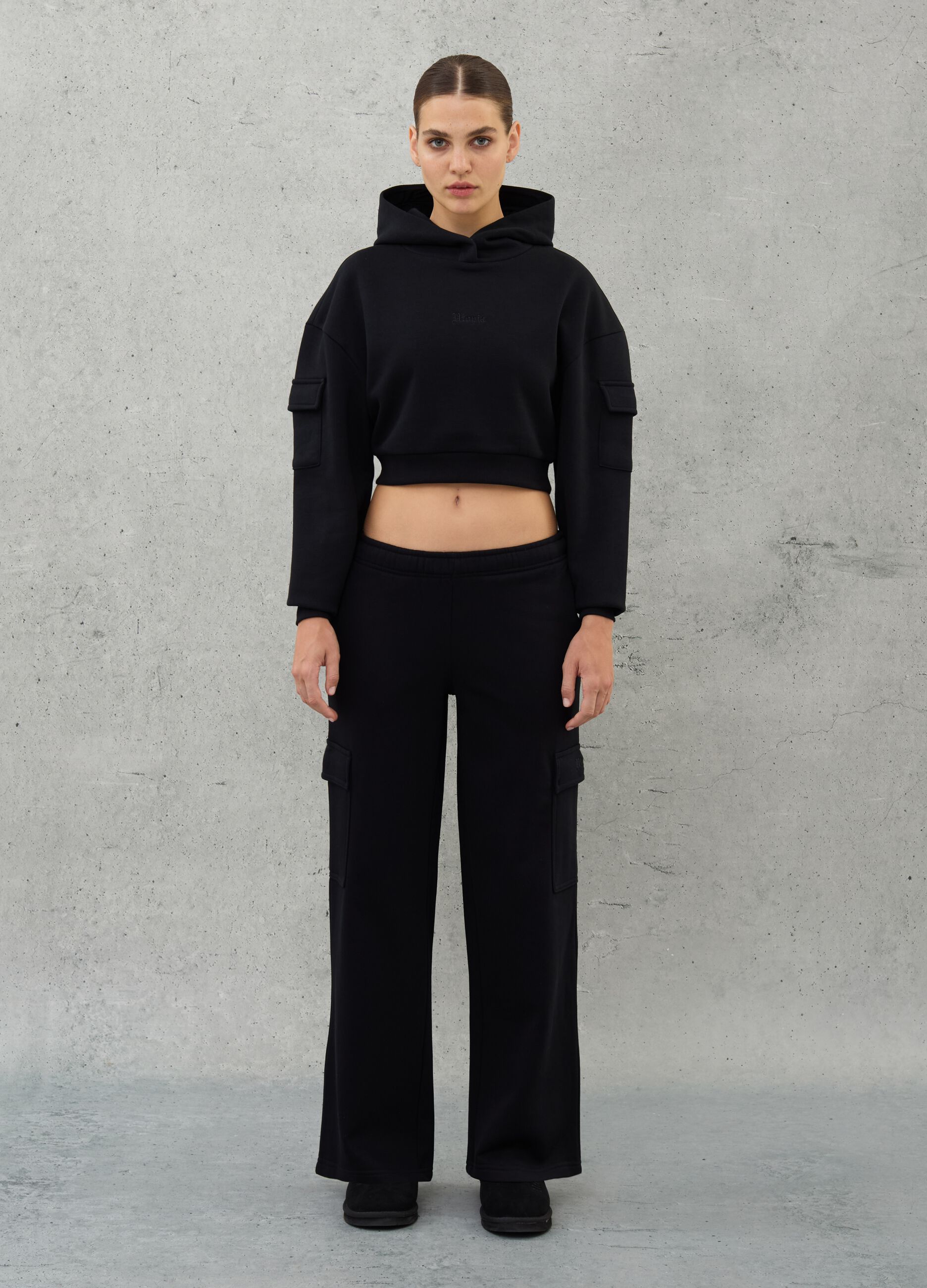Crop Cargo Hoodie Black