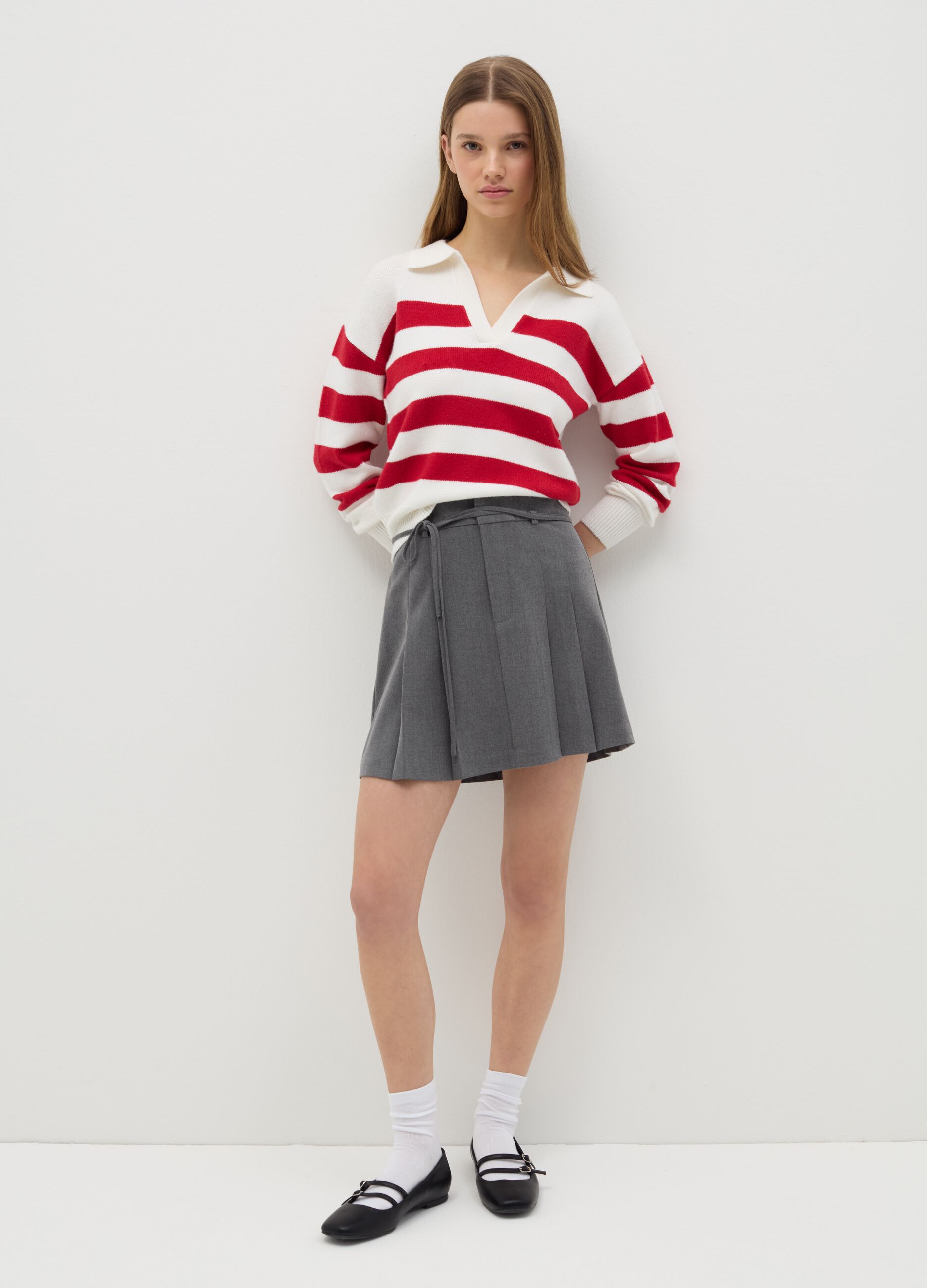 Top with red and white stripes and polo neck