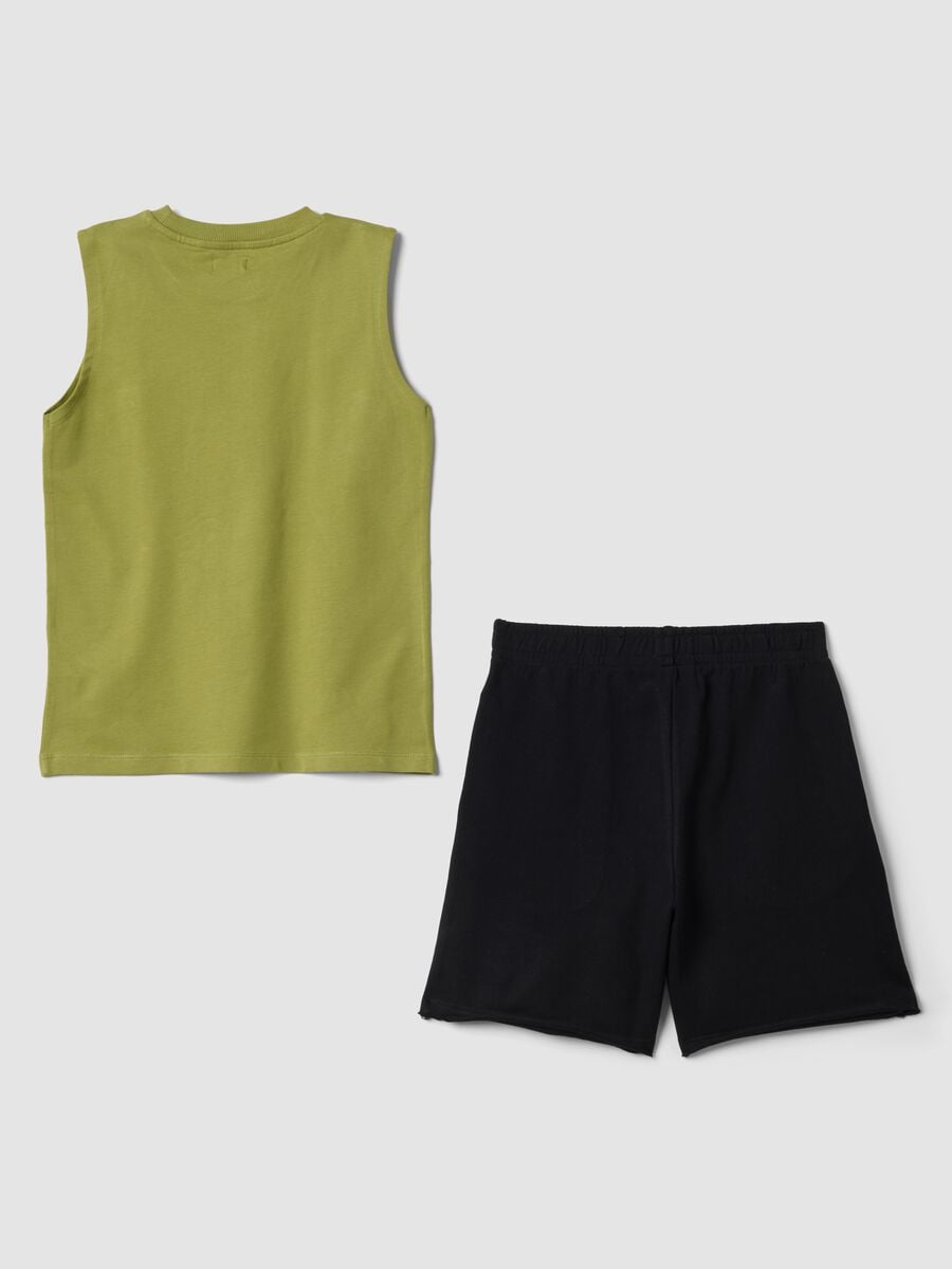 Green and blue pure cotton set with vest top and shorts_4