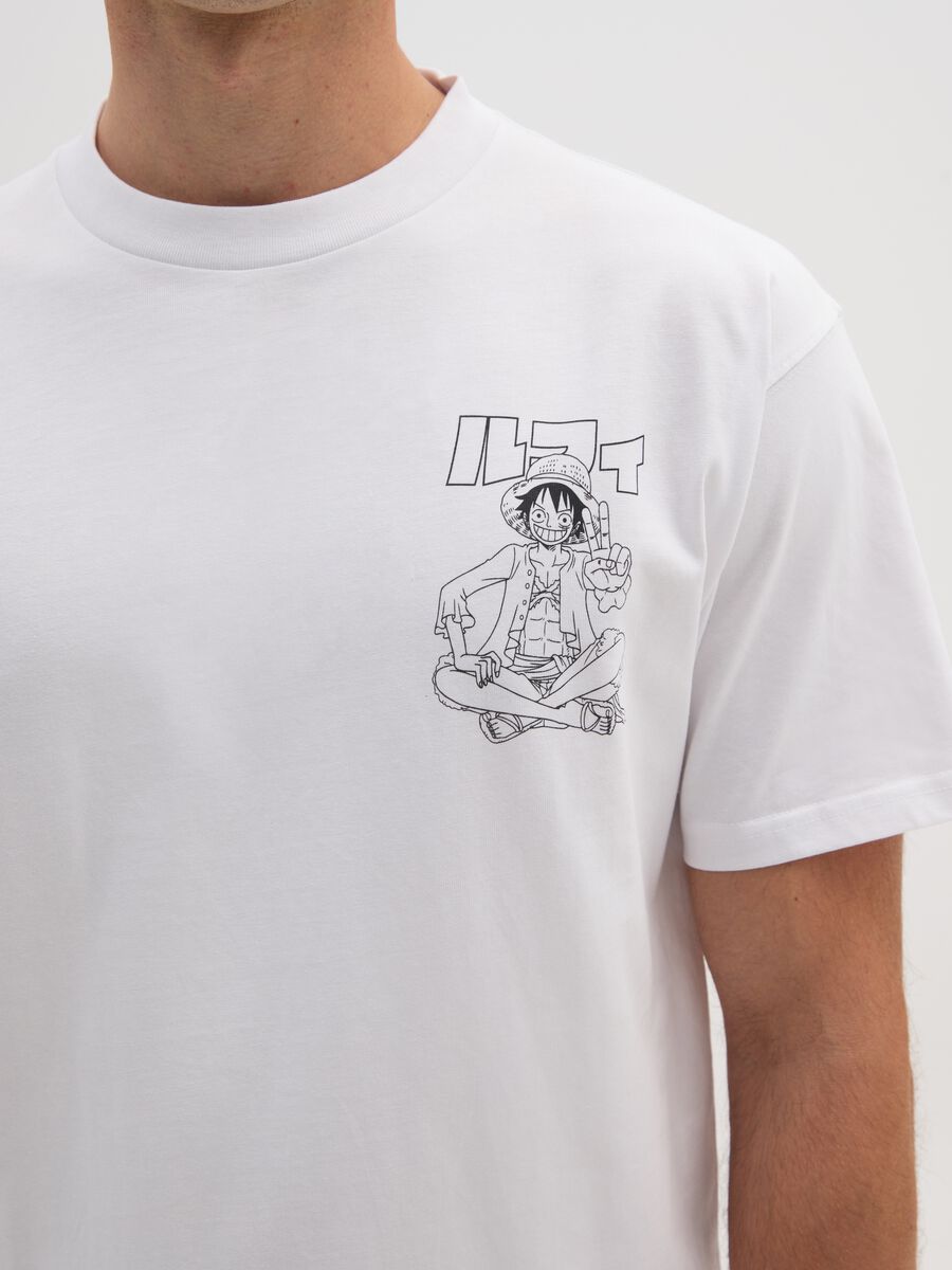 T-shirt in puro cotone bianca con logo One Piece_3