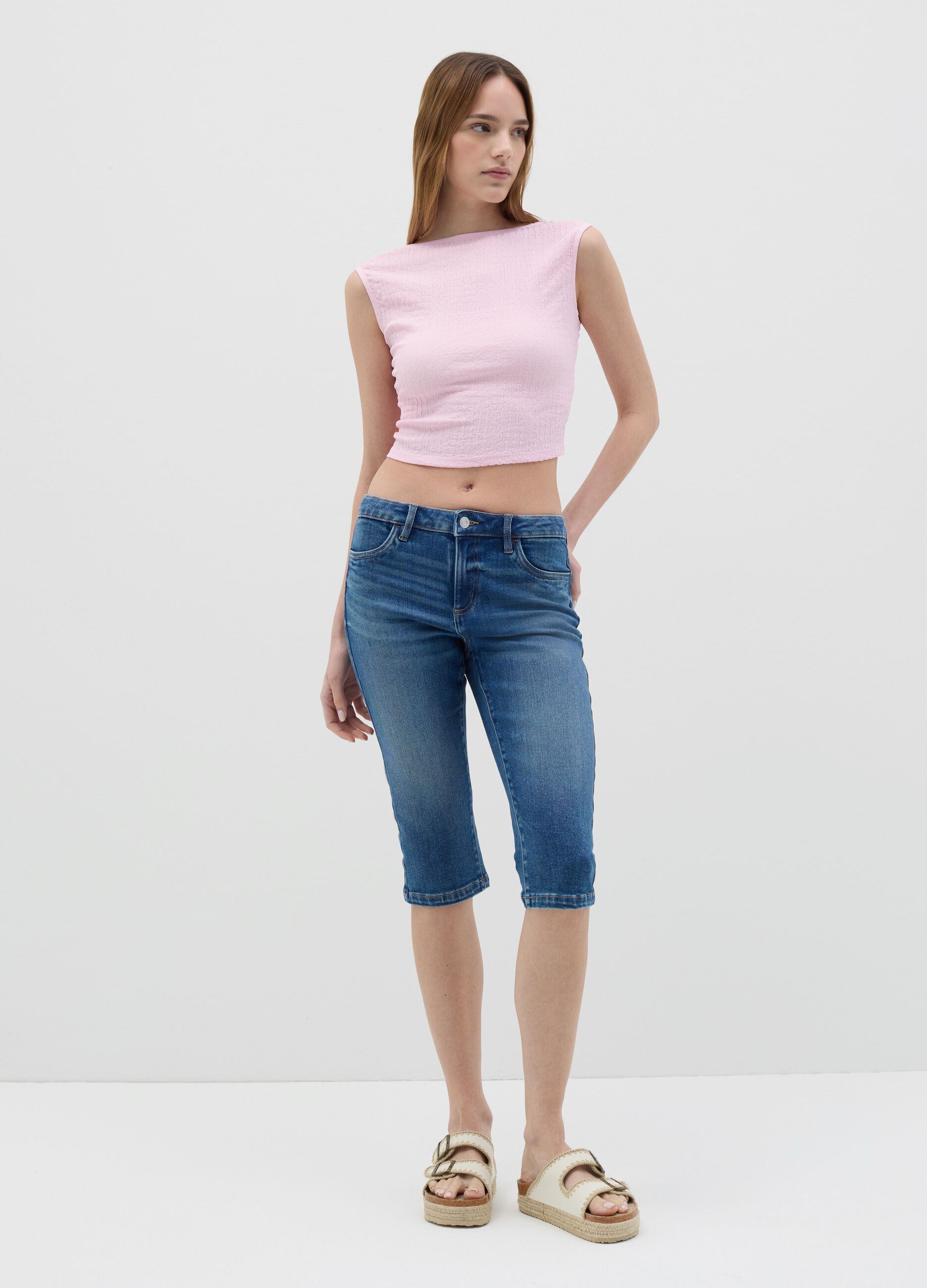 Crinkle-effect cropped tank top