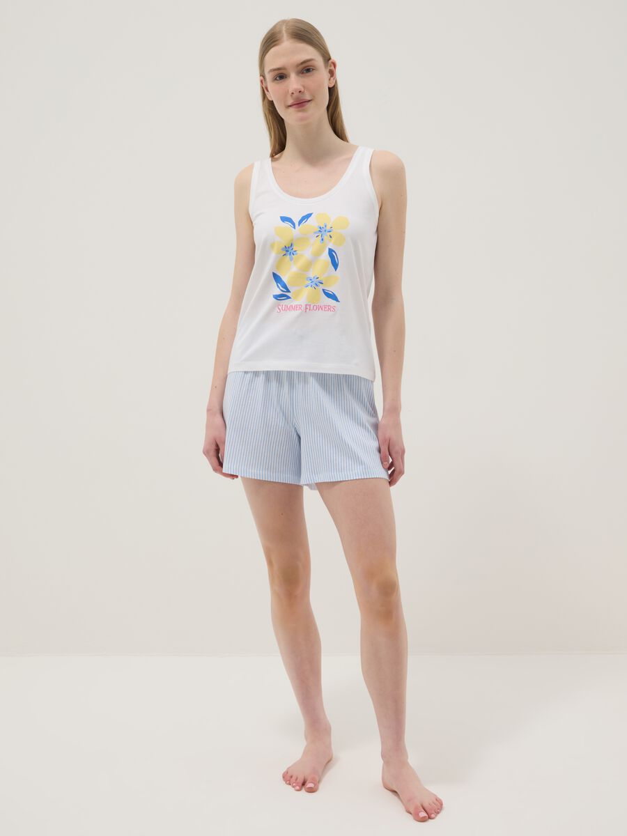 White organic cotton pyjama vest, regular fit, with floral print_0