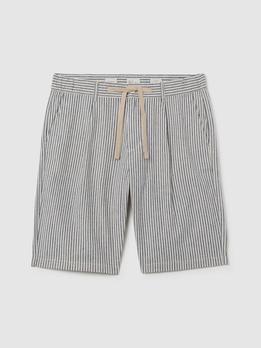 Men's’ regular-fit multicoloured Bermuda shorts in cotton and linen blend with drawstring_4