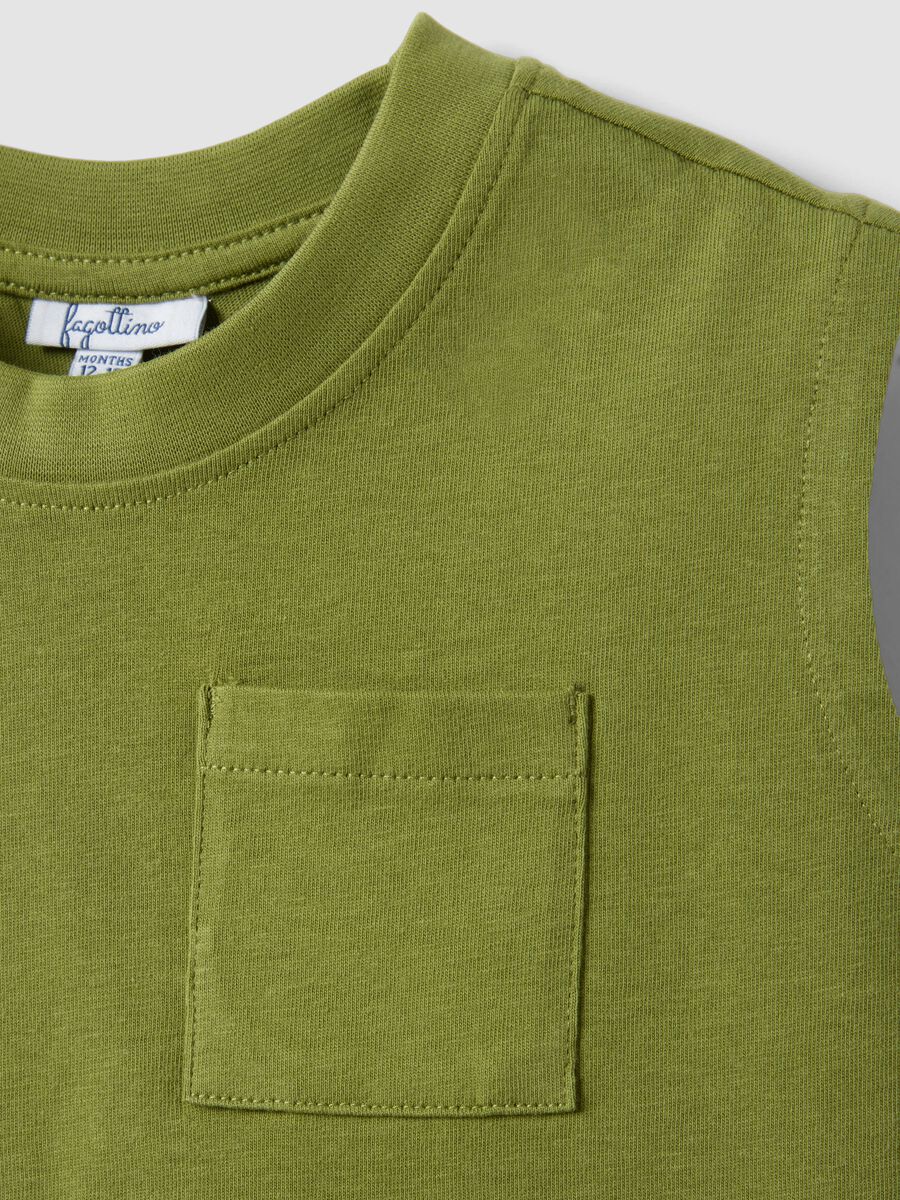 Green pure cotton children's vest regular fit with pocket_2