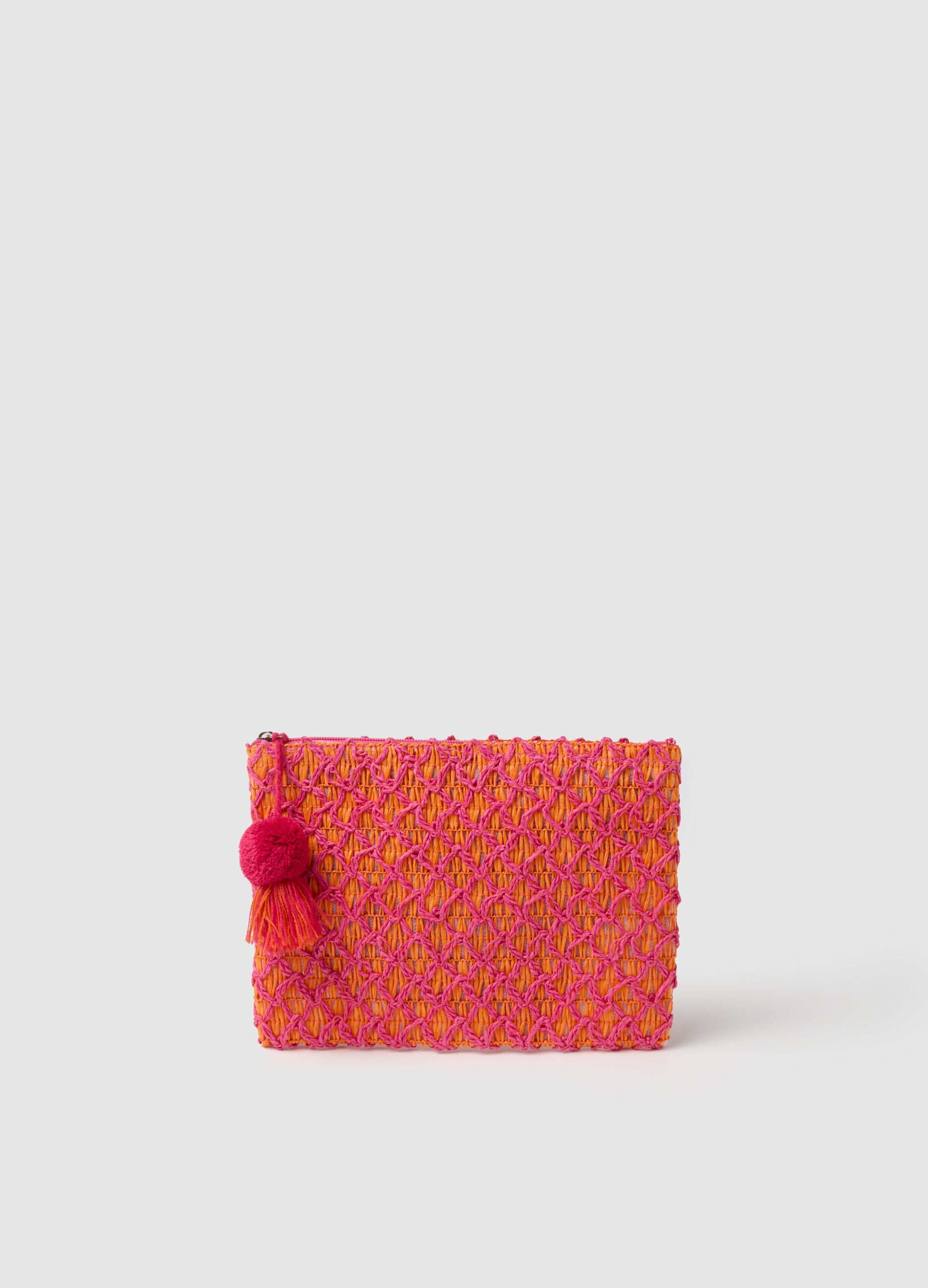 Pochette intrecciata arancione e fucsia
