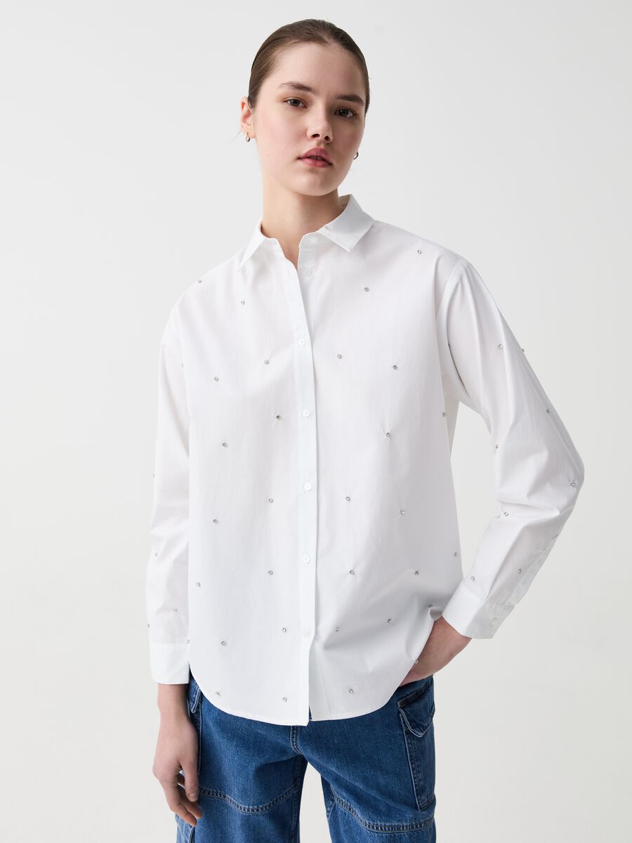 Oversized shirt in cotton with diamantés_1
