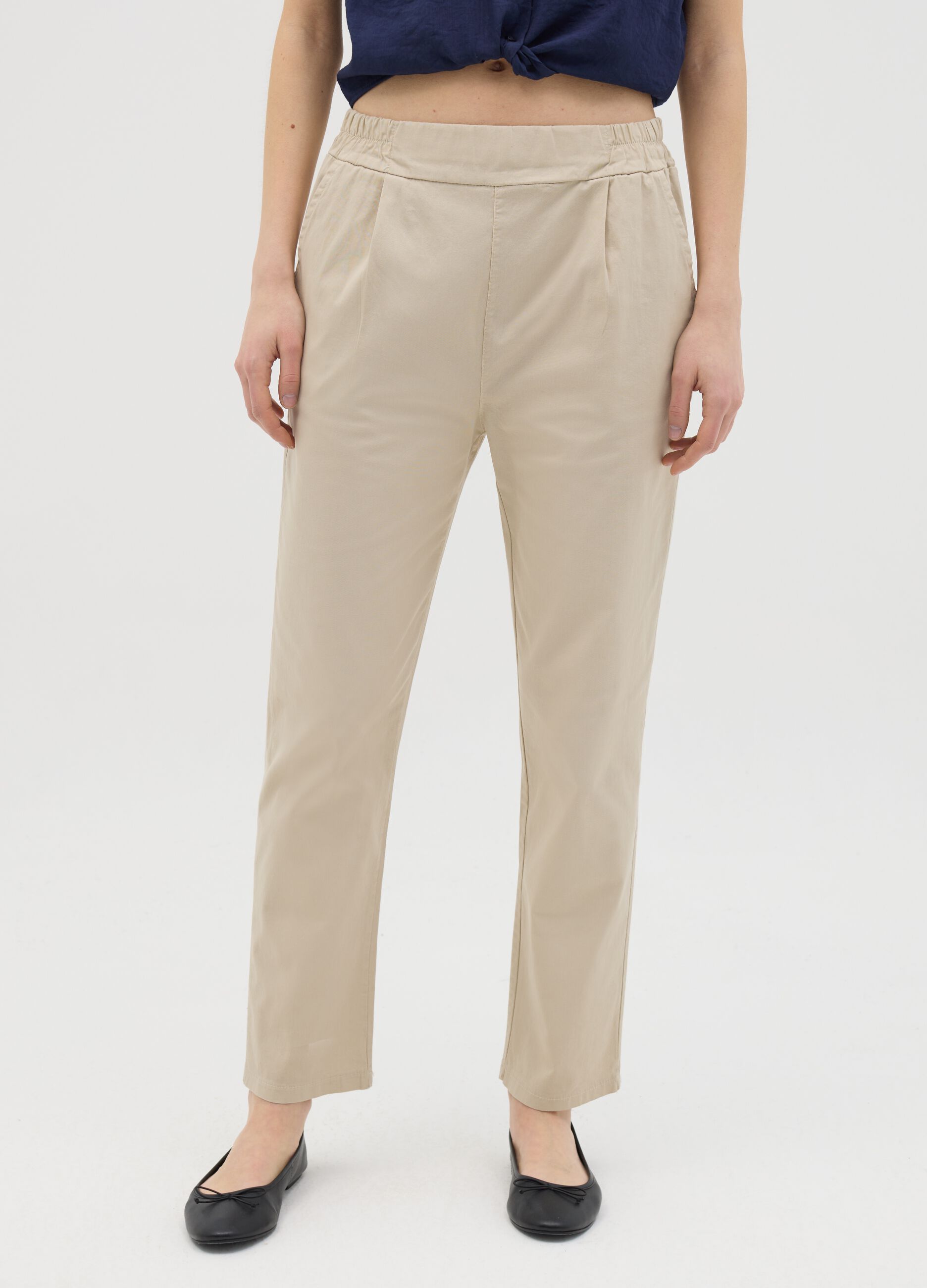 Beige cigarette trousers with elastic waistband