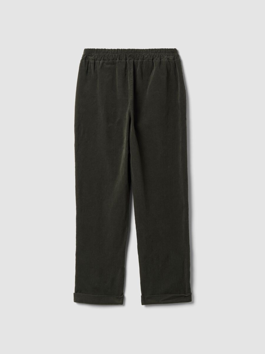 Pantaloni verdi in cotone elasticizzato regular fit a costine_2