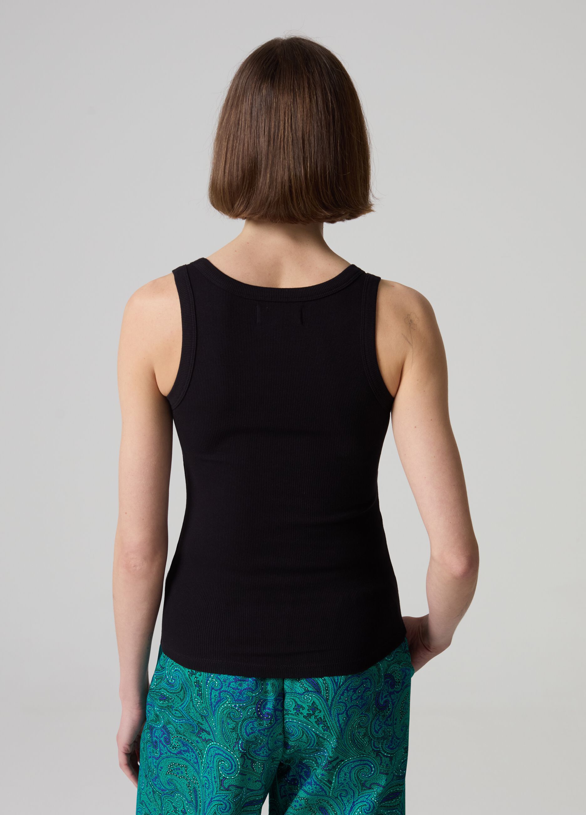 Tank top in ribbed stretch cotton