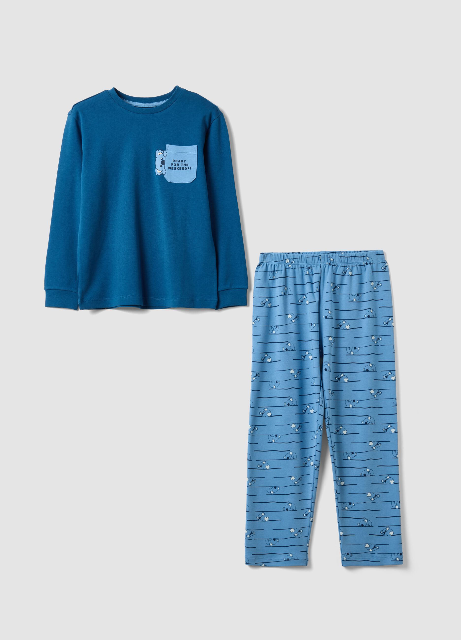 Blue pure organic cotton crew-neck pyjamas