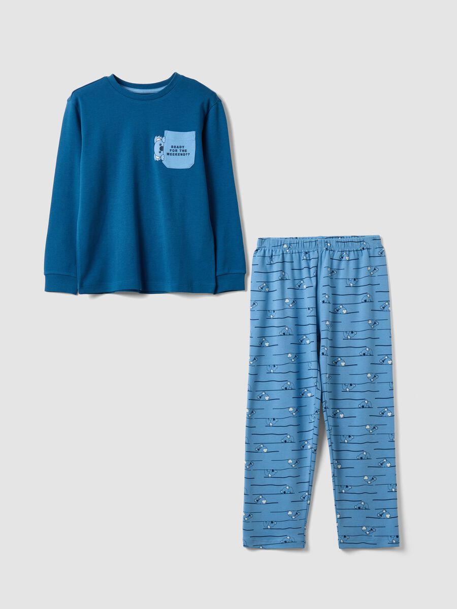 Blue pure organic cotton crew-neck pyjamas_0
