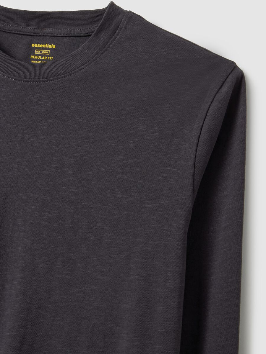 Grey long-sleeve pure cotton regular fit T-shirt_5