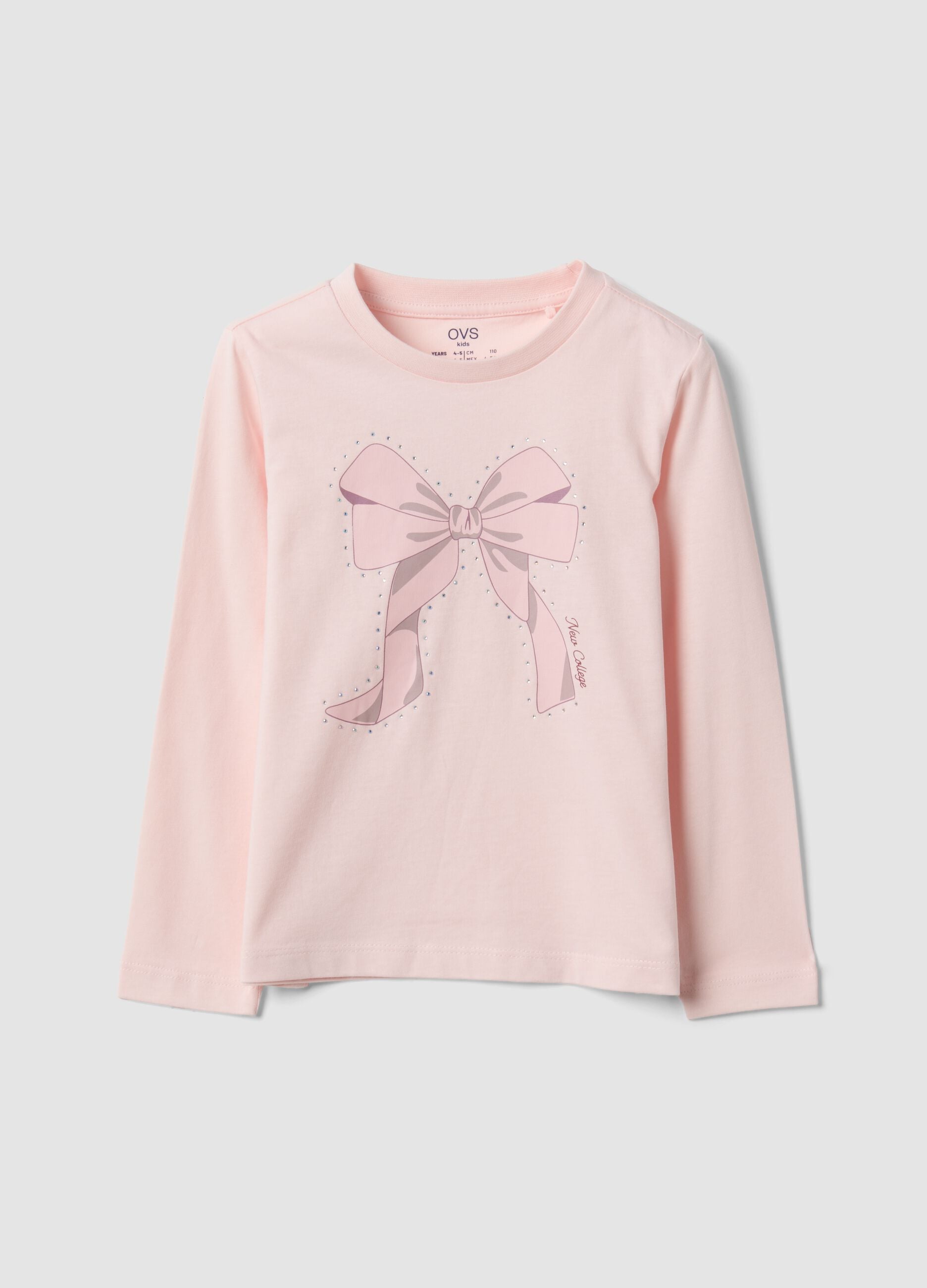 Pink pure organic cotton T-shirt with bow print for girls