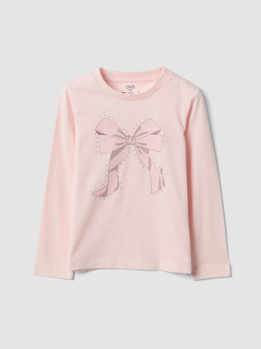 Pink pure organic cotton T-shirt with bow print for girls_0
