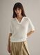 Maglia traforata in misto cotone bianca regular fit con collo polo_0