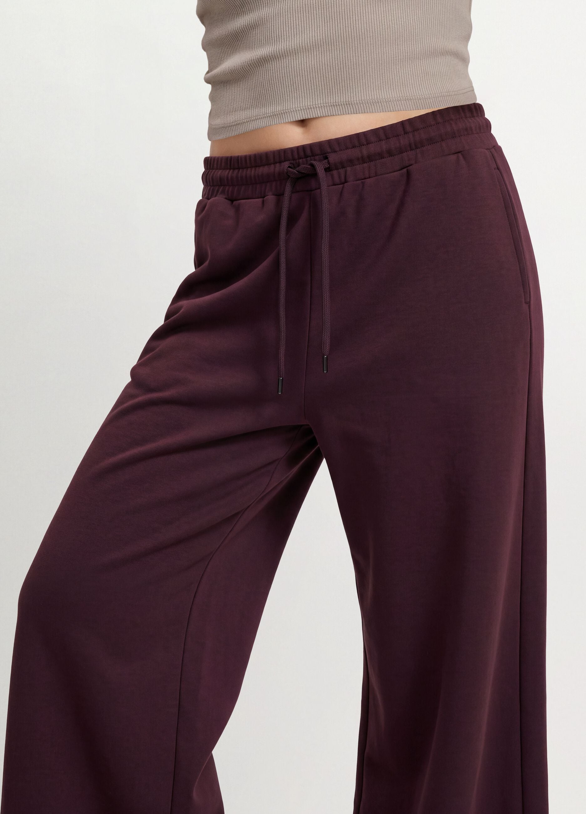 Purple wide-leg trousers in stretch modal with drawstring