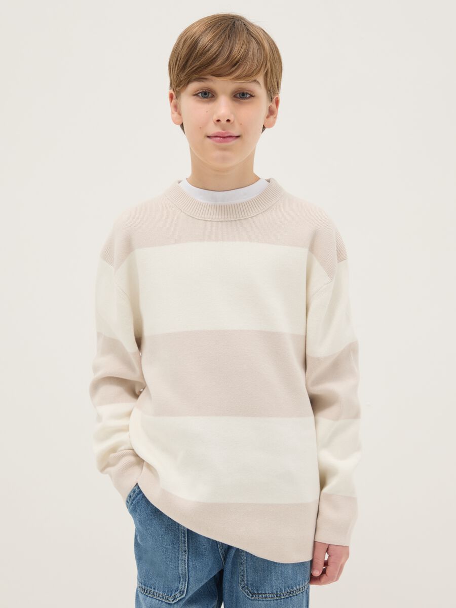 Pullover in puro cotone a righe multicolor regular fit per ragazzo_0