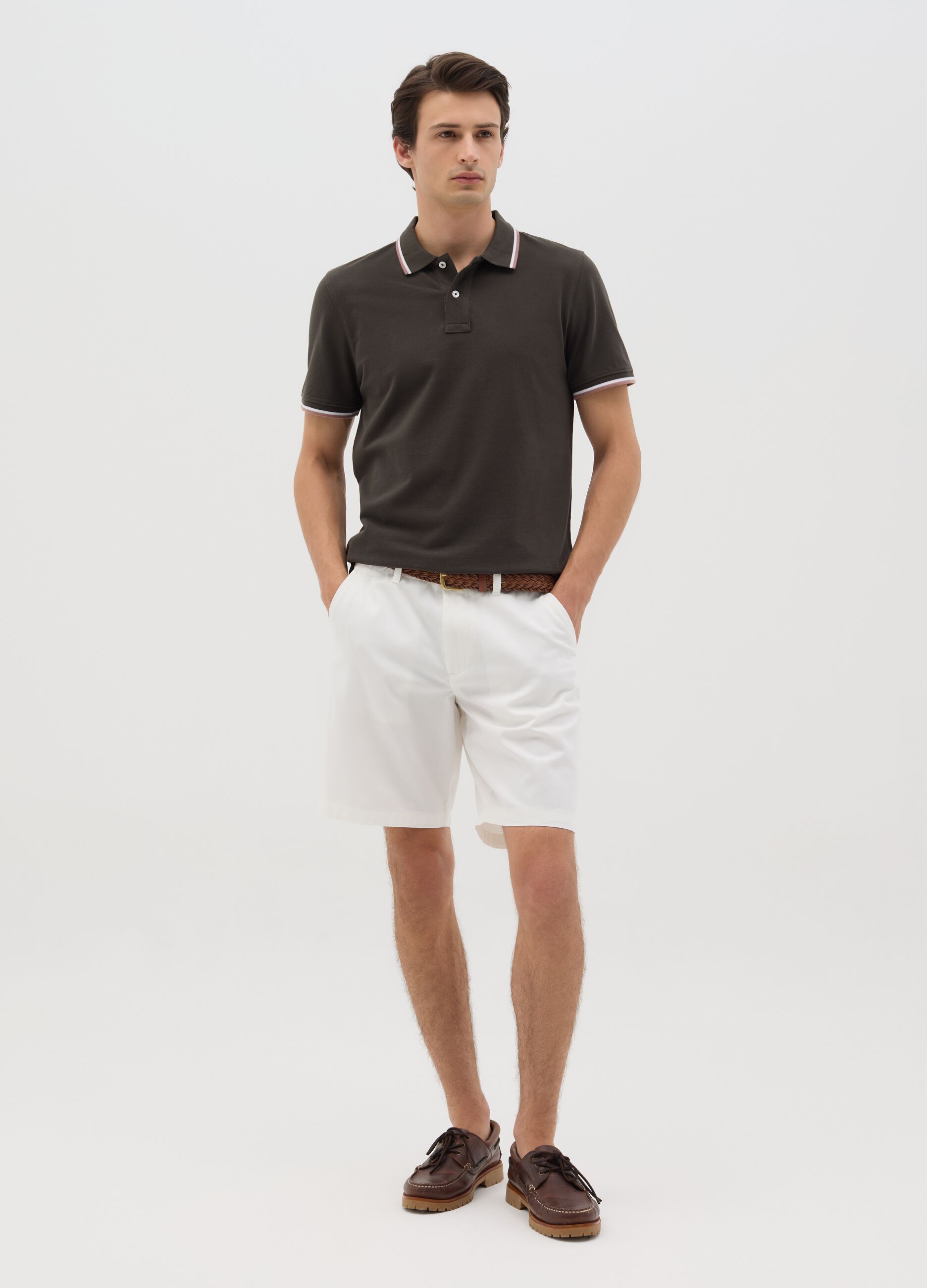 Shorts chino da uomo in puro cotone bianco regular fit