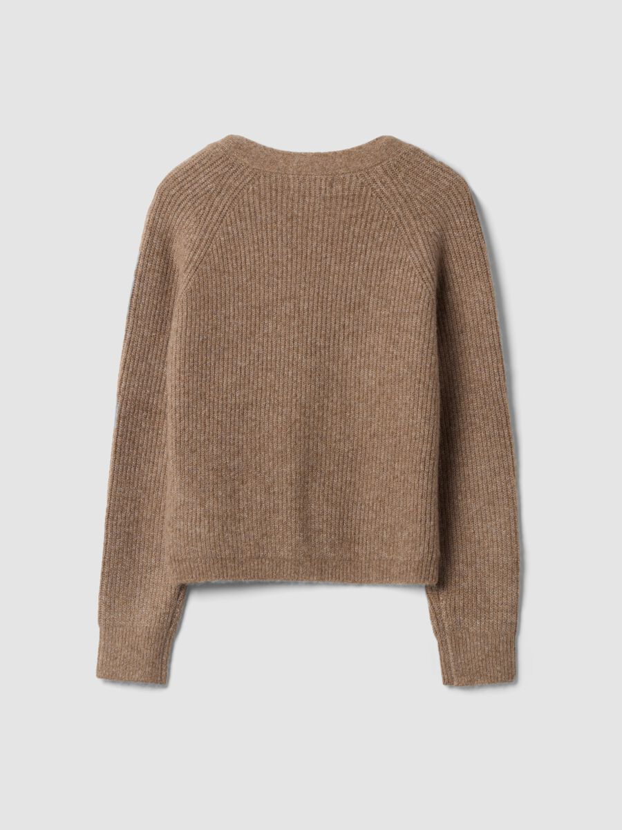 Brown stretch wool oversized cardigan with deep V-neck_2