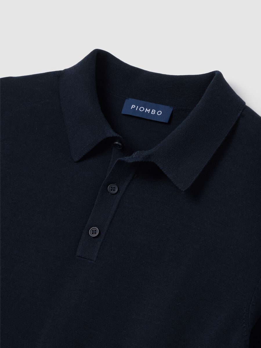 Navy blue polo in cotton, silk and linen_5