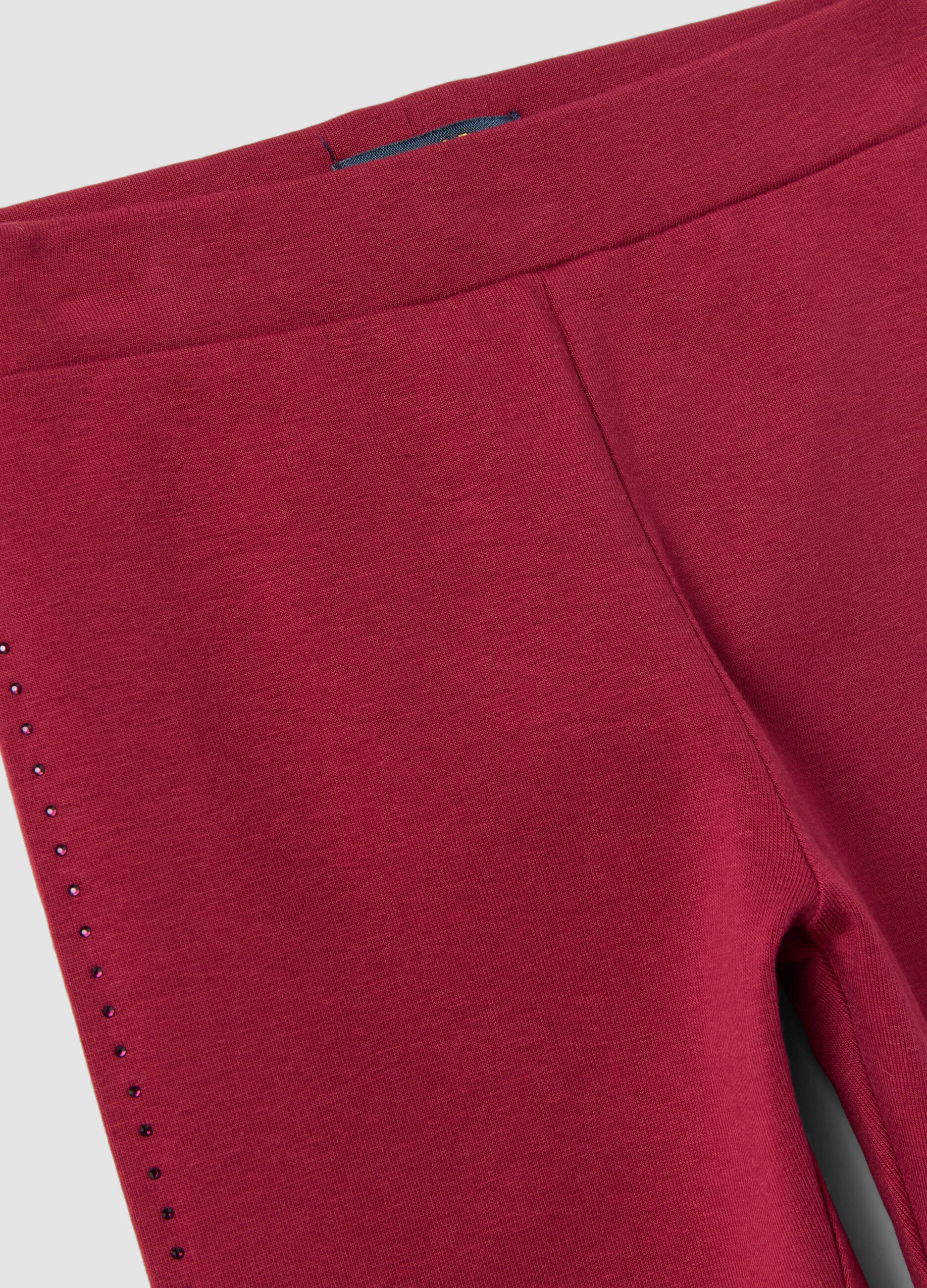 Girls&rsquo; red stretch organic cotton leggings with rhinestones