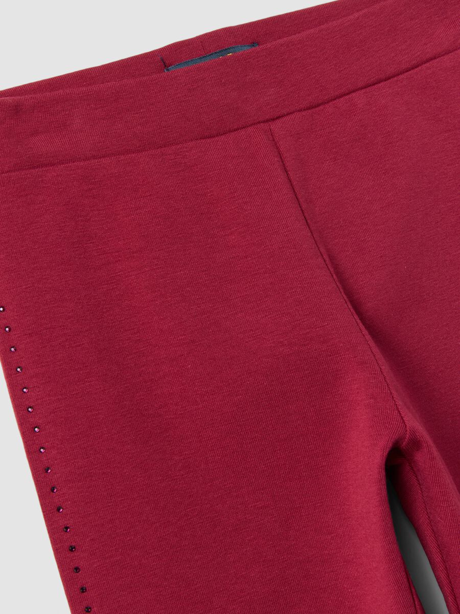 Leggings rossi in cotone organico elasticizzato con strass per bambina_2