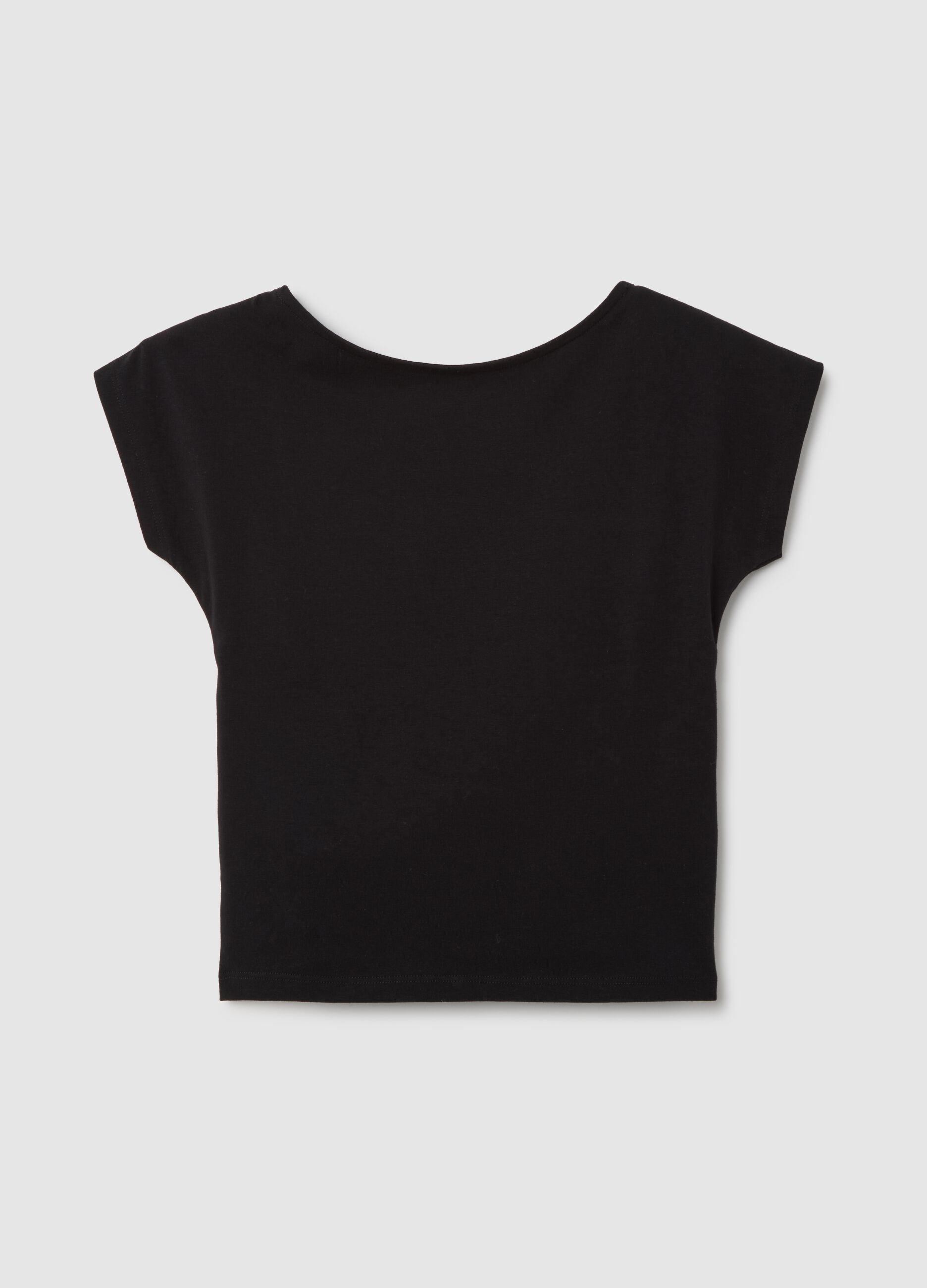 Women's black fitted stretch cotton t-shirt with bow