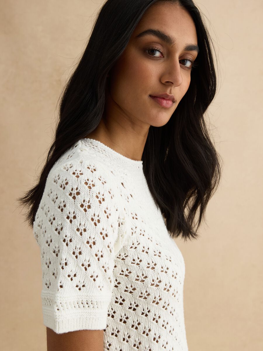 Maglione bianco in puro cotone vestibilit&agrave; fitted_0