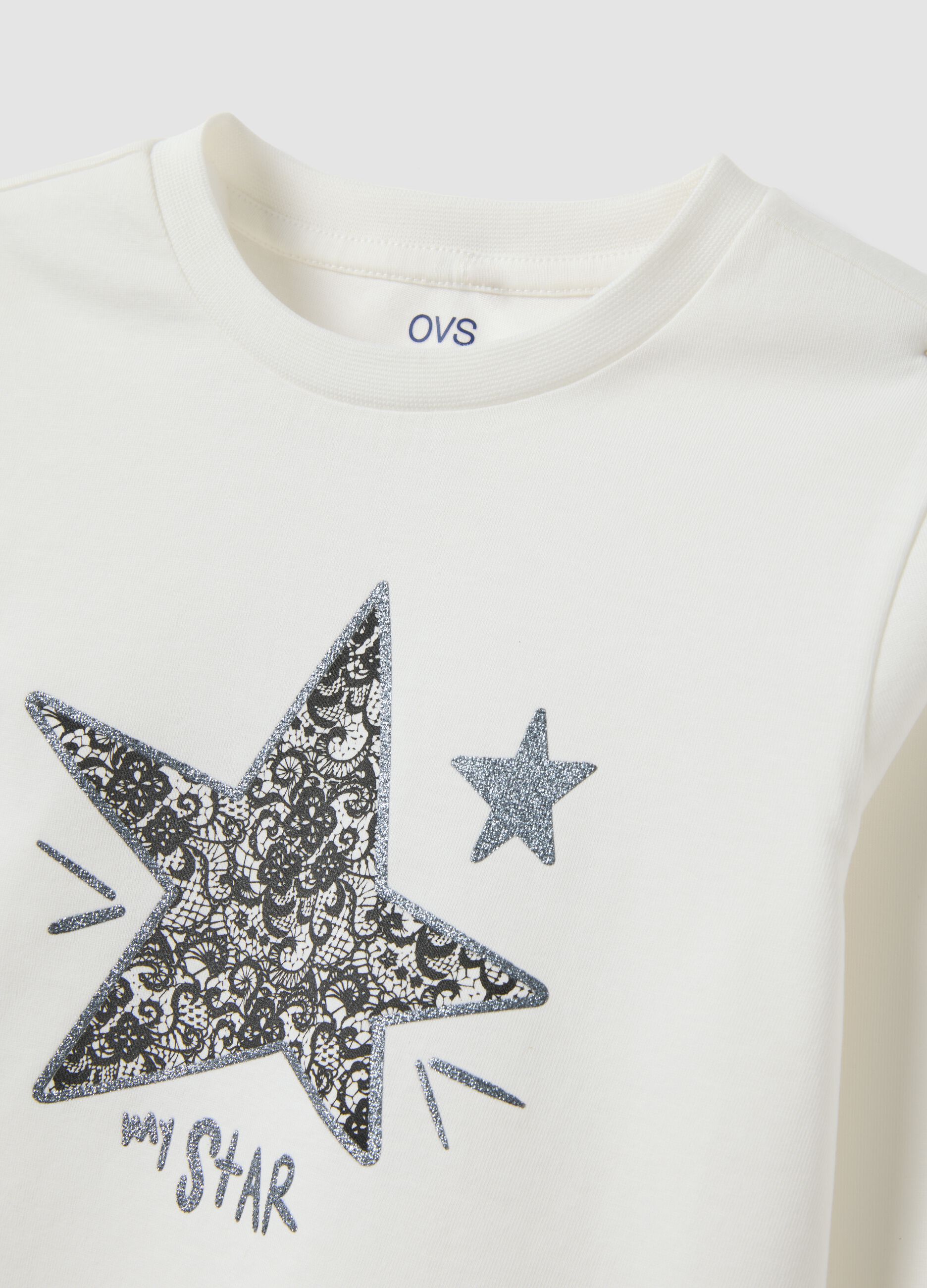 Girls&rsquo; grey organic cotton T-shirt with front print
