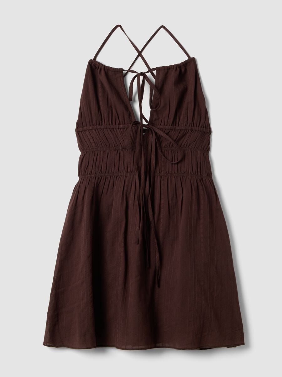 Brown pure cotton mini dress with thin straps, regular fit_4