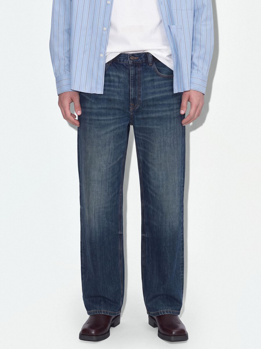 Blue pure-cotton flared denim jeans_1
