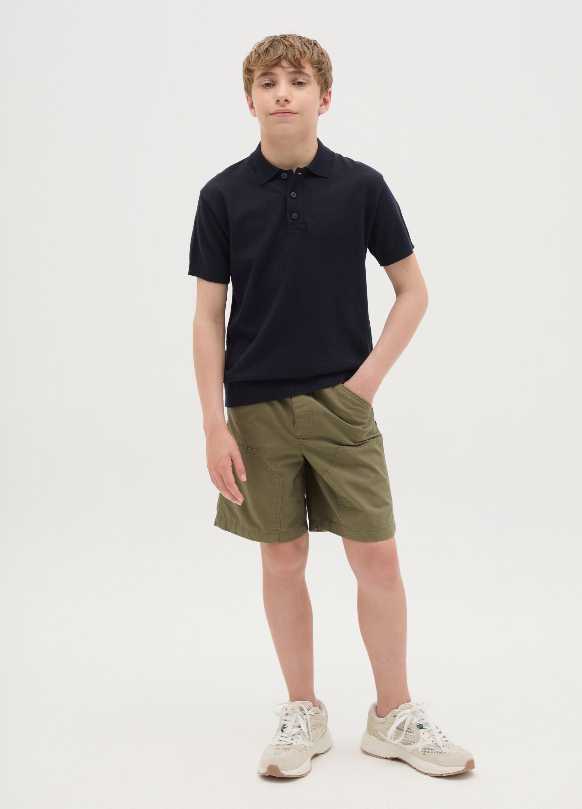 Shorts da ragazzo in puro cotone verde regular fit