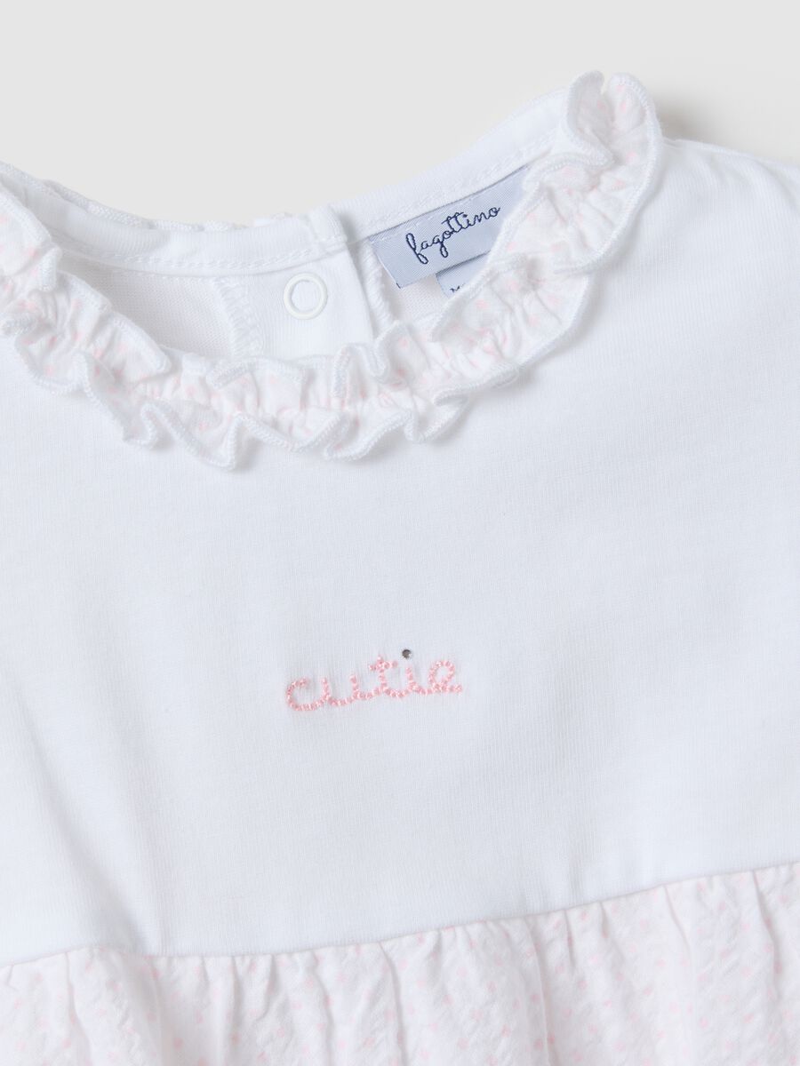 Pagliaccetto in puro cotone multicolor da neonata con collo a volant_2