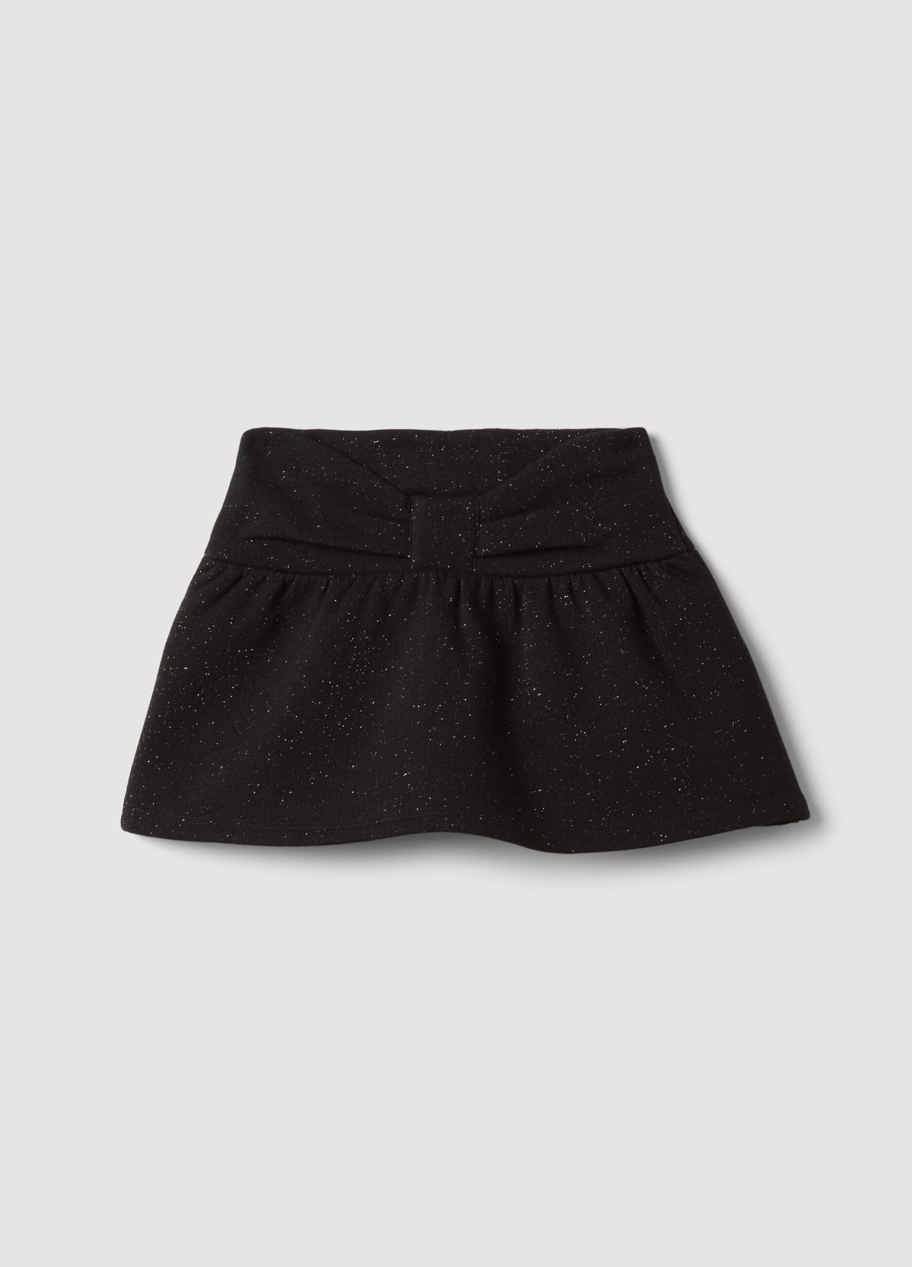 Black cotton-blend skirt with glitter and bow for baby girl
