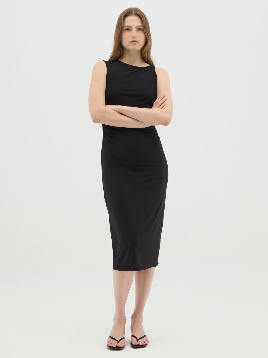 Women's Long Dress in Stretch Black Fabric_0