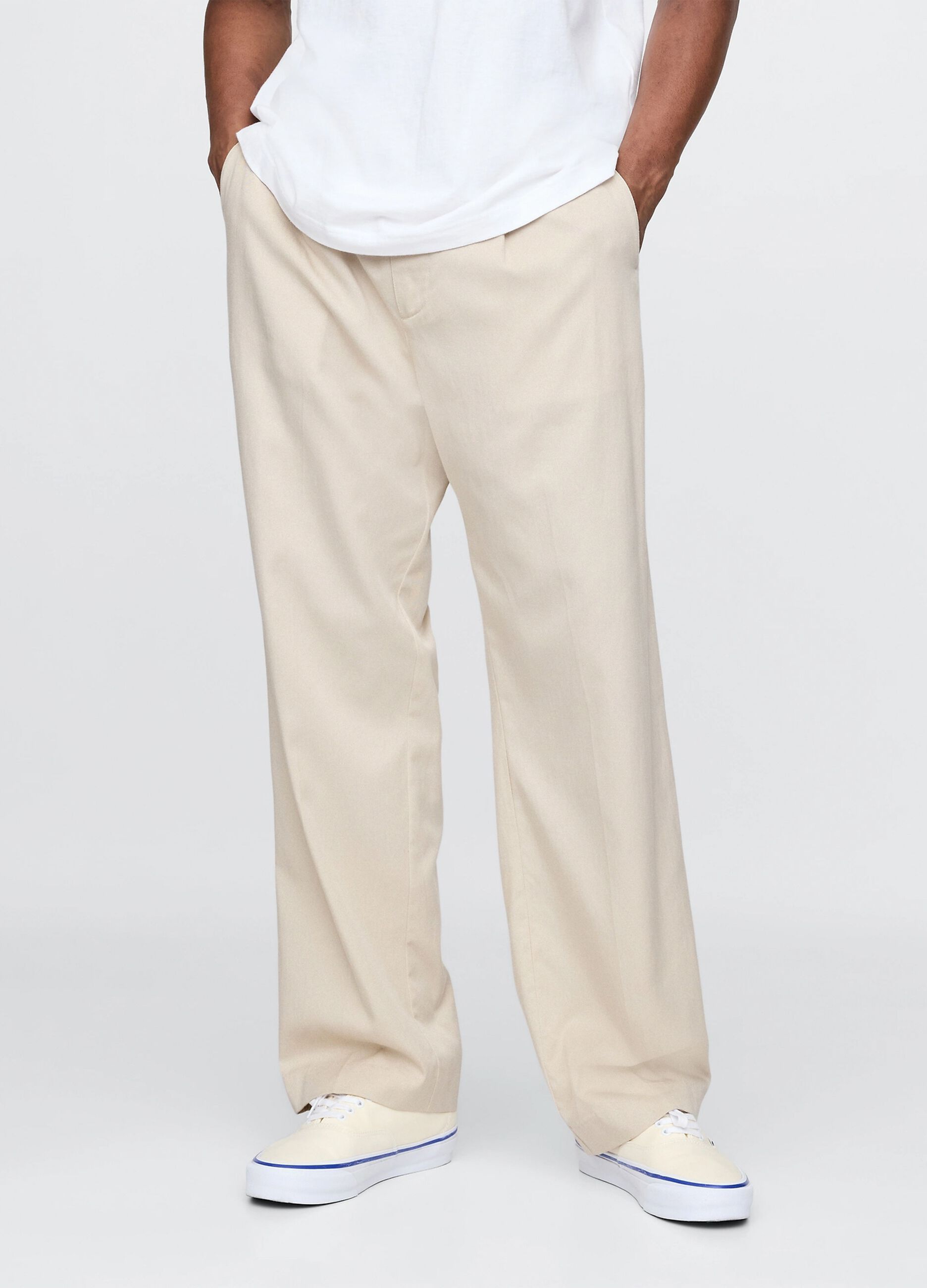 Beige wide-leg trousers in Lyocell and cotton